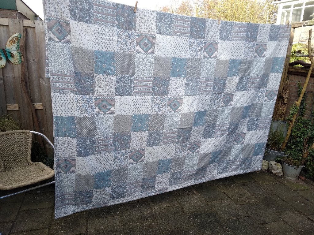 Sprei, blok- streepmotief / 2 kanten /  dunne deken, Blauw, Overige typen, Tweepersoons, Ophalen of Verzenden