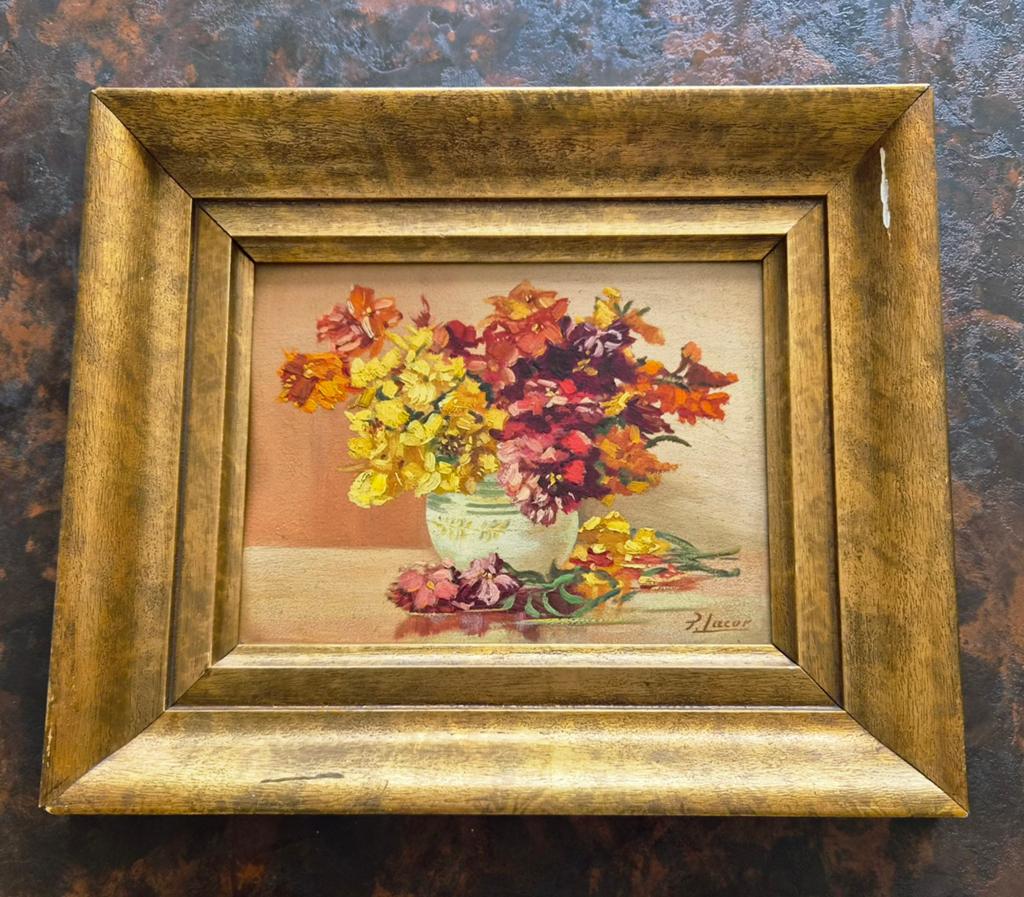Oud schilderij met bloemenpot, Antiek en Kunst, Kunst | Schilderijen | Klassiek, Ophalen of Verzenden