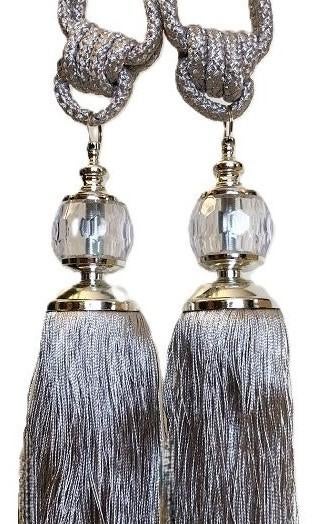 2x Groot gordijn kwasten / embrasses klassiek - zilver grijs, Verzenden, Nieuw, Grijs