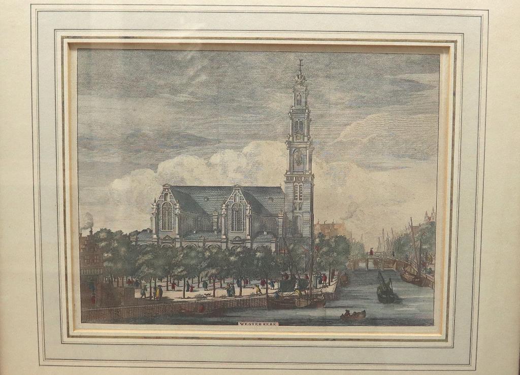 Antieke gravure Westerkerk Amsterdam 1726, Ophalen of Verzenden, Gravure, 1700 - 1799