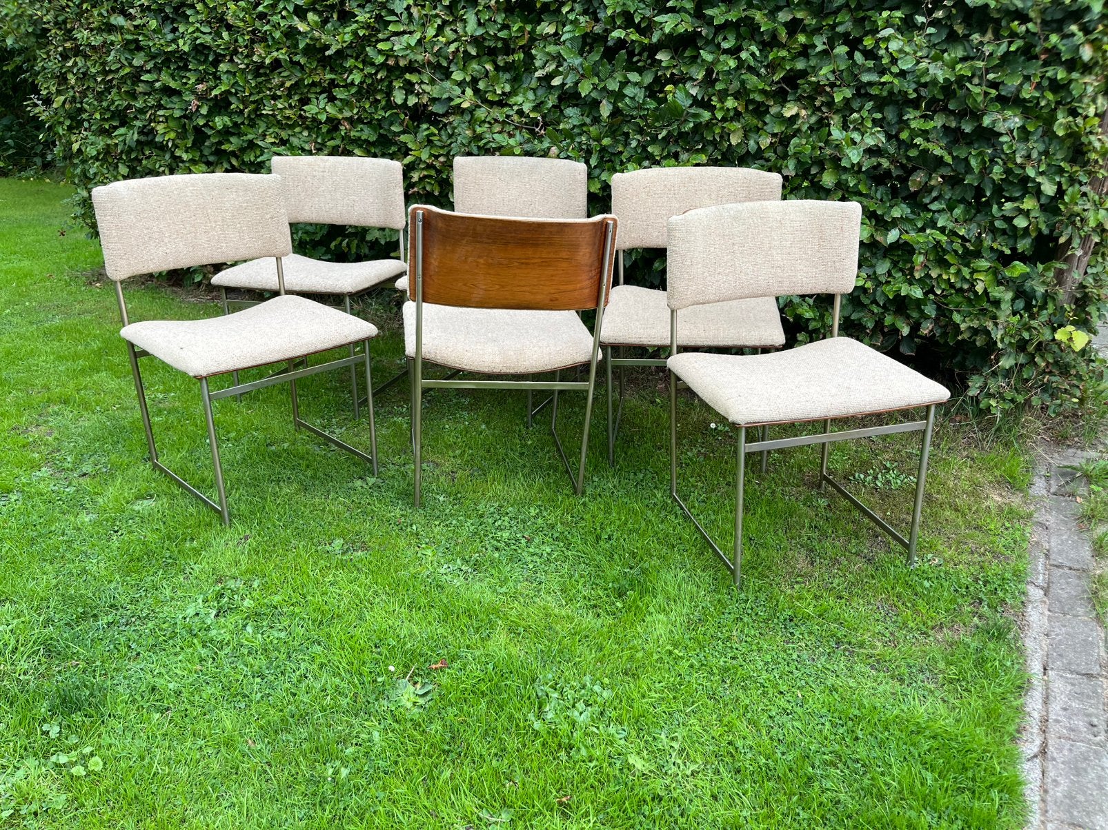 6 Pastoe stoelen SM08 Braakman beige design vintage €995, Gebruikt, Metaal, Vijf, Zes of meer stoelen, Dutch design vintage retro midcentury jaren 60-70 Pastoe