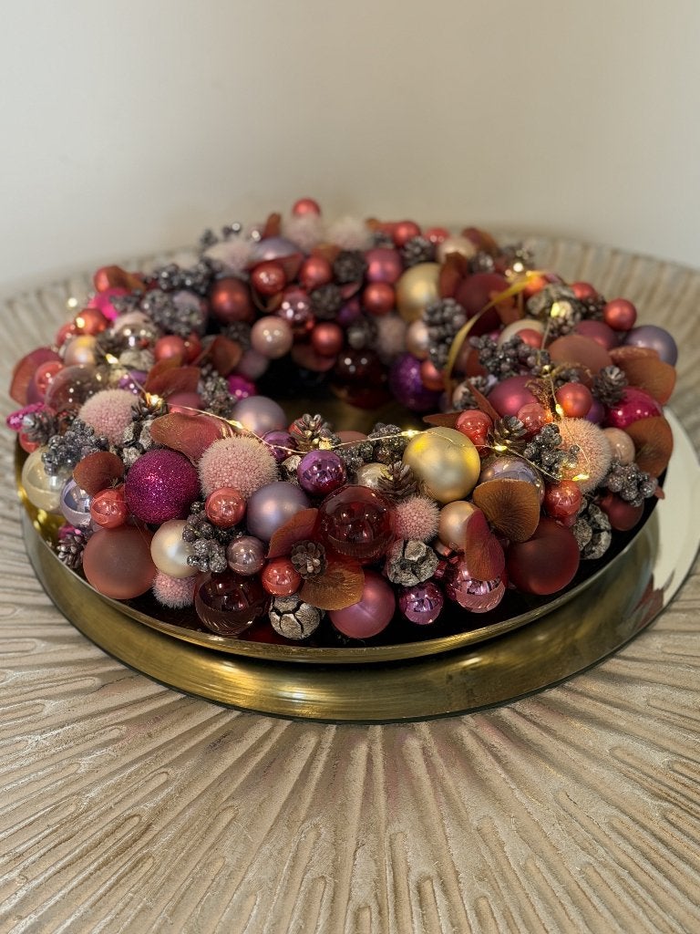 HERFST  Ballenkrans de LUXE - roze tinten + zijden bloemen, Diversen, Ophalen of Verzenden, Nieuw