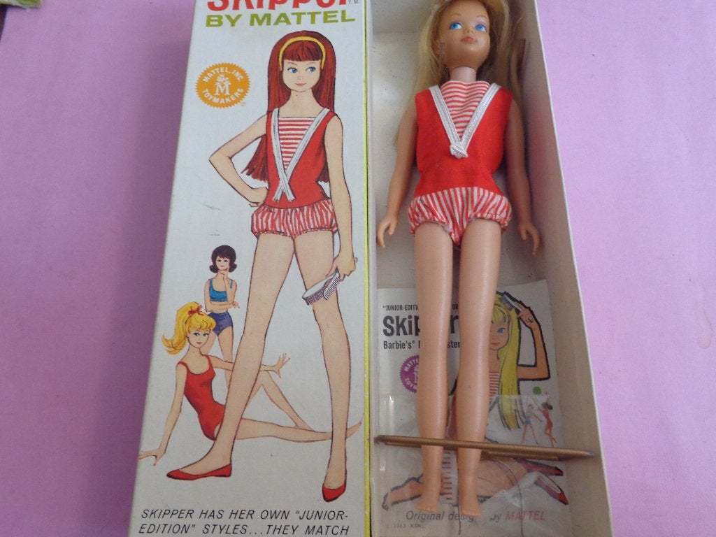 Barbie vintage Skipper in doos blond, Ophalen of Verzenden, Gebruikt, Pop