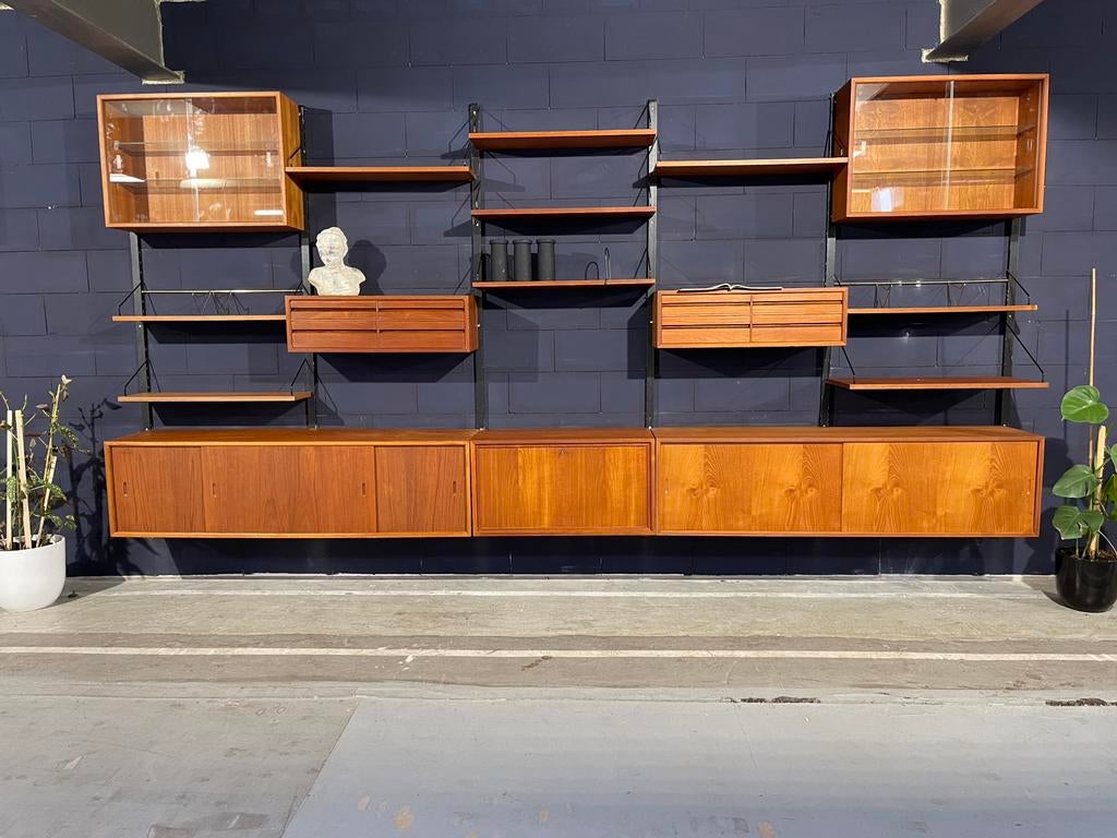 Poul Cadovius by Royal System vintage modulair wandsysteem, Gebruikt, 200 cm of meer, Glas, 300 cm of meer