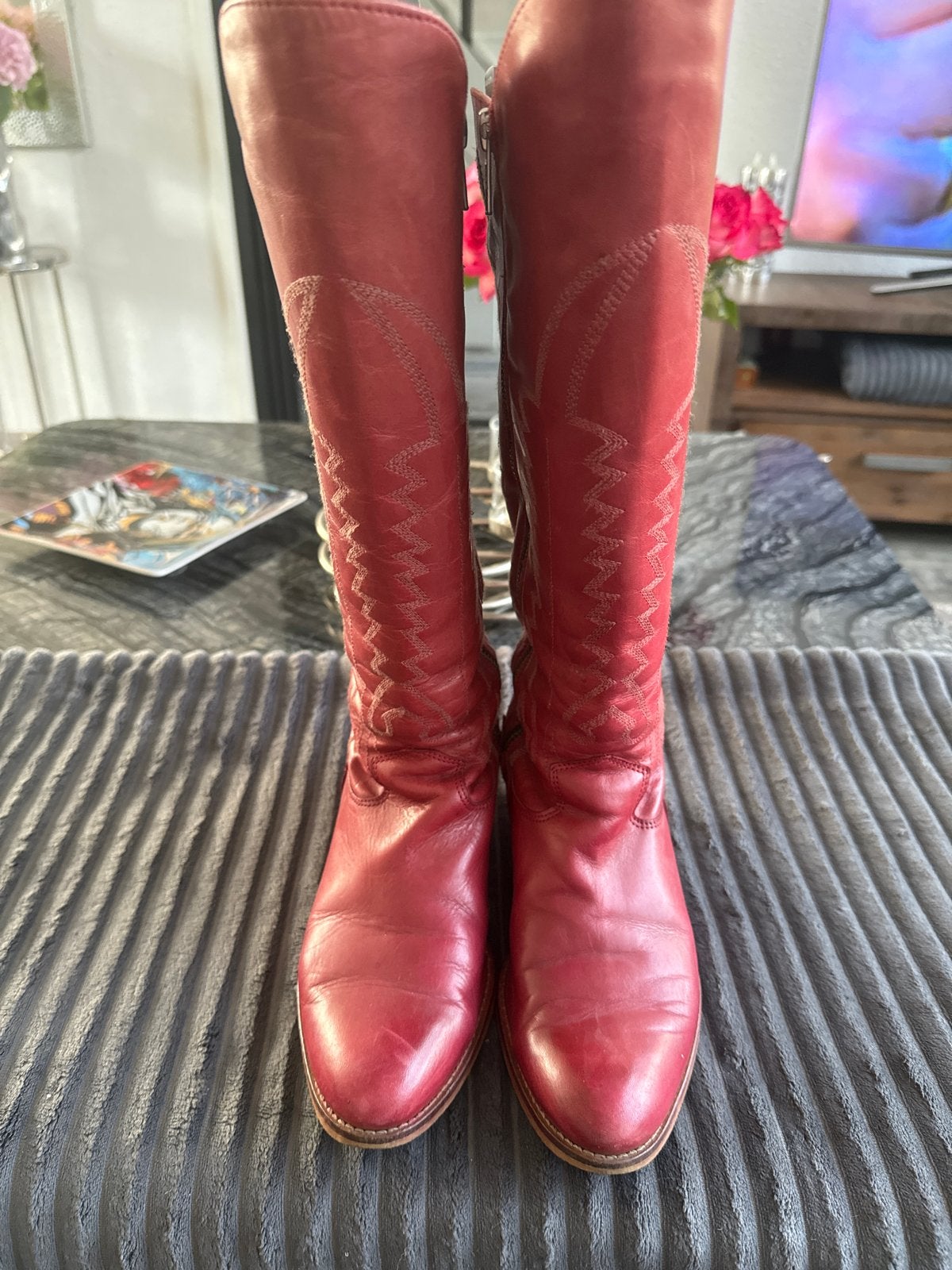 Western laarzen volledig leer gevoerd zacht leer maat 38, Kleding | Dames, Ophalen of Verzenden, Gedragen, Rood, Hoge laarzen
