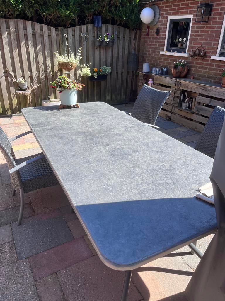 Hardstenen tuintafel 220x100 cm, Tuin en Terras, Tuintafels, Ophalen, Gebruikt, Rechthoekig, Overige materialen