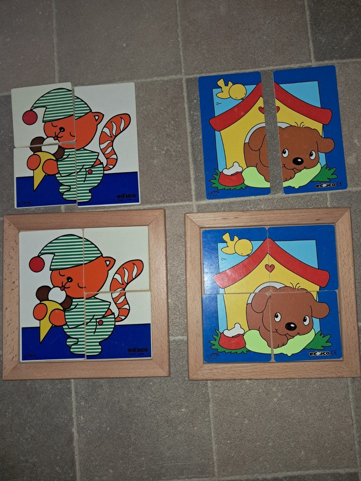 Educoboekjes puzzel - Kat en Hond, 2 tot 4 jaar, Gebruikt, Ophalen of Verzenden, Van hout