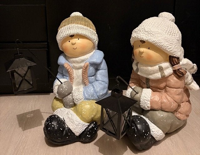 2 beelden (Winterkinderen) Set van Nampook, Verzamelen, Ophalen of Verzenden, Gebruikt, Mens