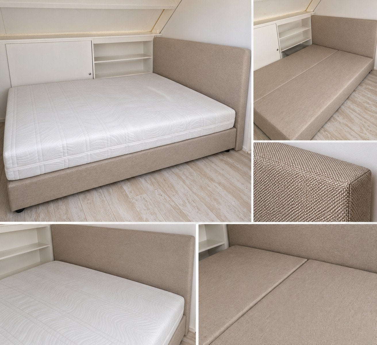 2 losse boxsprings met hoofdbord 80x200 zgan, Ophalen, Beige, Tweepersoons, Zo goed als nieuw