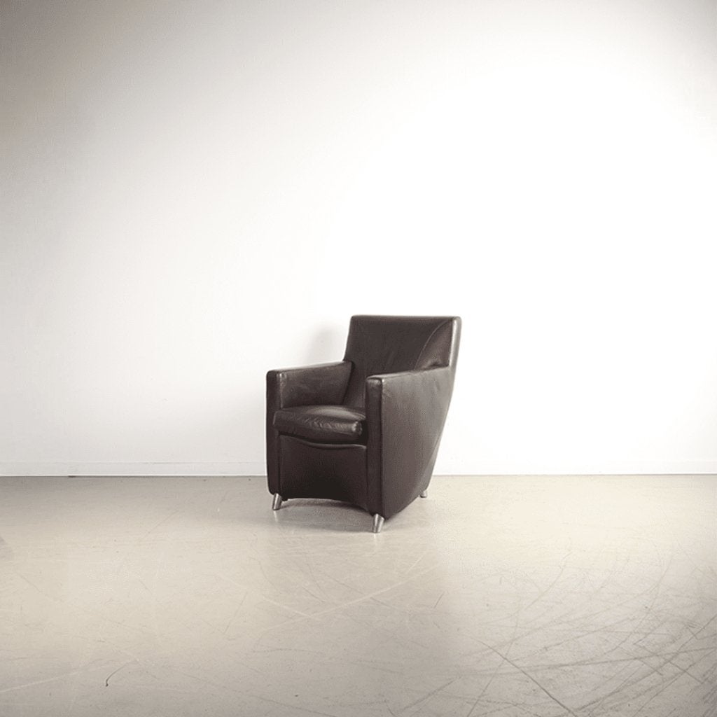 Leolux Dolcinea Fauteuil Bruin Leer - Aluminium, Niet ingevuld, Zo goed als nieuw, Niet ingevuld, Niet ingevuld