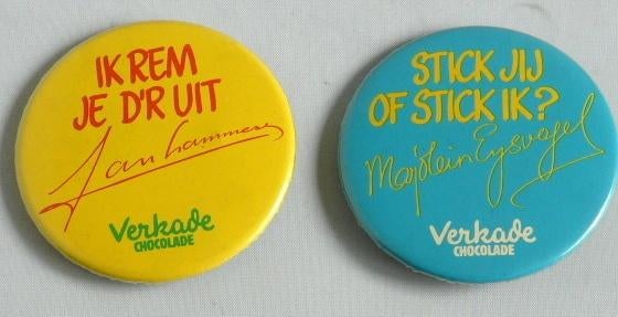 Verkade Chocolade # 2 Buttons - Jan Lammers Eijsvogel, Ophalen of Verzenden, Gebruikt, Merk, Button