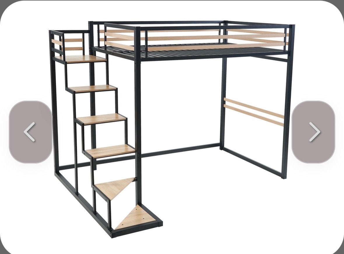 Hoogslaper bed Jogui 140x200cm zgan zwart en houtlook, Huis en Inrichting, Slaapkamer | Stapelbedden en Hoogslapers, Ophalen, Hoogslaper