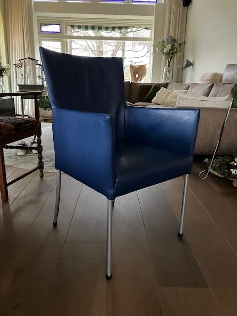 eetkamerstoelen Bert Plantagie 6 stuks, Ophalen, Gebruikt, Blauw, Leer