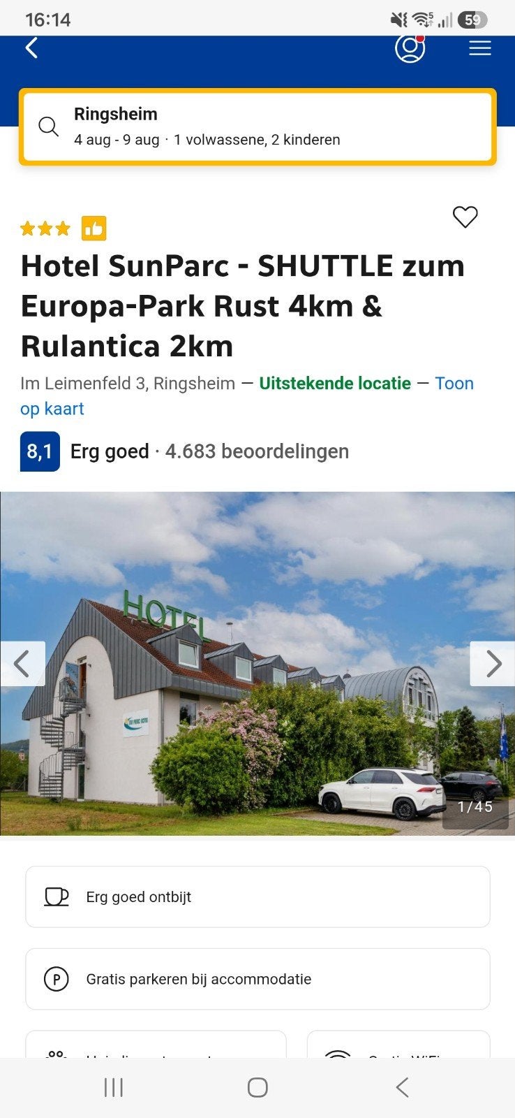 5 nachten hotel voor 3 personen vlakbij Europapark 4 aug, Drie personen of meer, 3 overnachtingen of meer