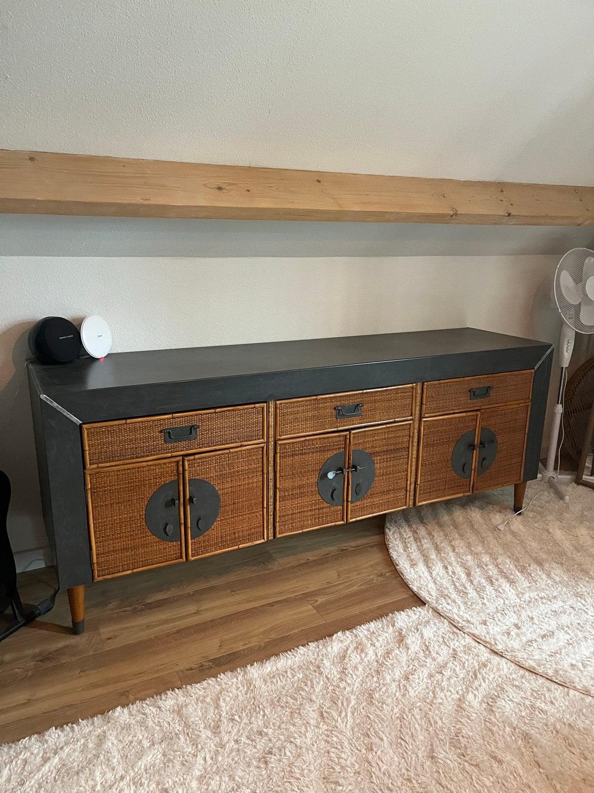 Aziatische/chinese kast stijl dressoir met rotan en lades, 150 tot 200 cm, Ophalen of Verzenden, Zo goed als nieuw, Japandi/ indonesisch
