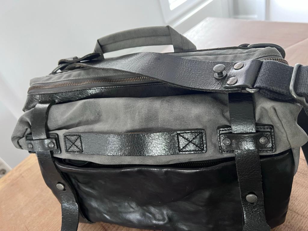 Wotancraft Lightning Rider Sling Bag - Zwart Leer/Grijs Canv, Ophalen, Zo goed als nieuw