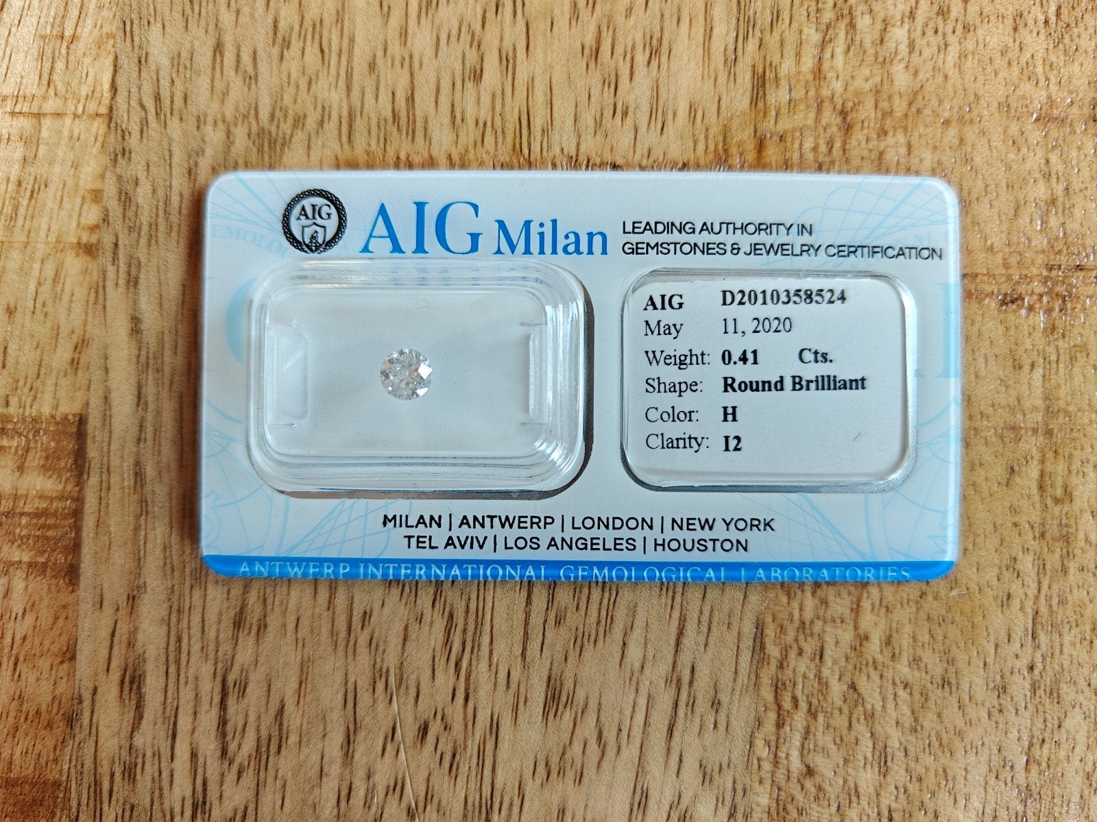 Natuurlijke Diamant 0.41 ct, Rond Briljant, AIG Cert, Ophalen of Verzenden, Nieuw