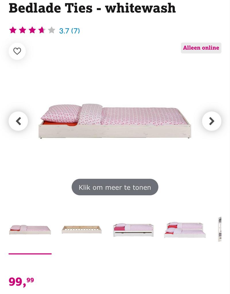 Bedlade Ties whitewash Leen Bakker, Huis en Inrichting, Slaapkamer | Bedden, Ophalen, 90 cm, Eenpersoons, Wit