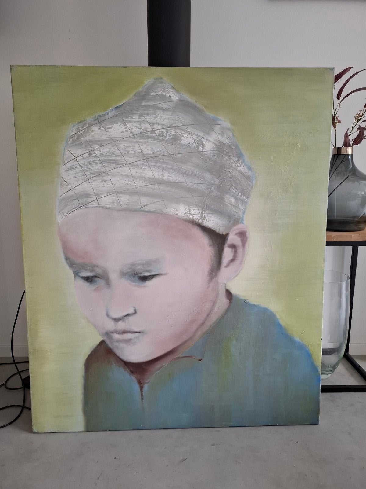 Schilderij "Concentratie" van Loes Enklaar, 2007 - 120x100cm, Antiek en Kunst, Olieverf, Overige materialen, Portret, Ophalen