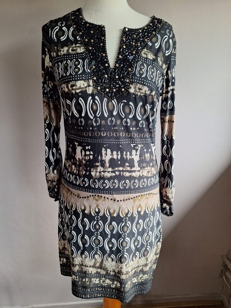 Nieuwe stretch jurk print en steentjes van K-Design, maat S, Kleding | Dames, Jurken, K-design, Ophalen of Verzenden, Nieuw, Maat 36 (S)