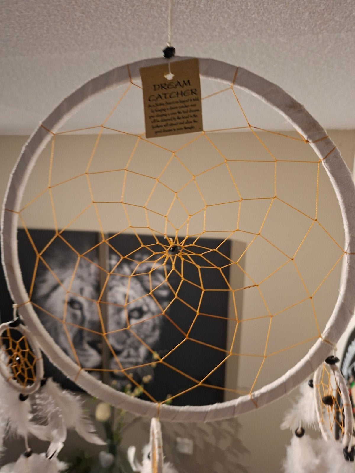 Grote witte dromenvanger met veren, Huis en Inrichting, Boho, Nieuw, Ophalen of Verzenden, Wit