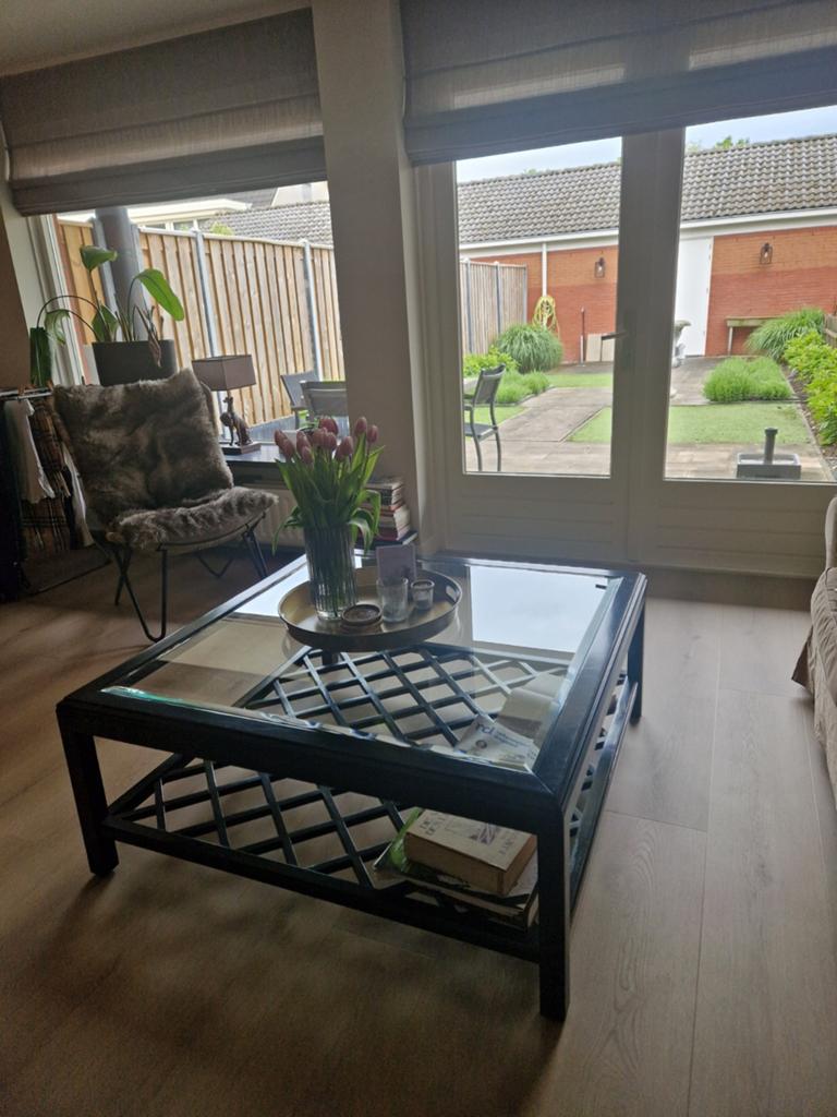 Salontafel vierkant zwart met glasplaat, Ophalen, Gebruikt, Vierkant, Glas