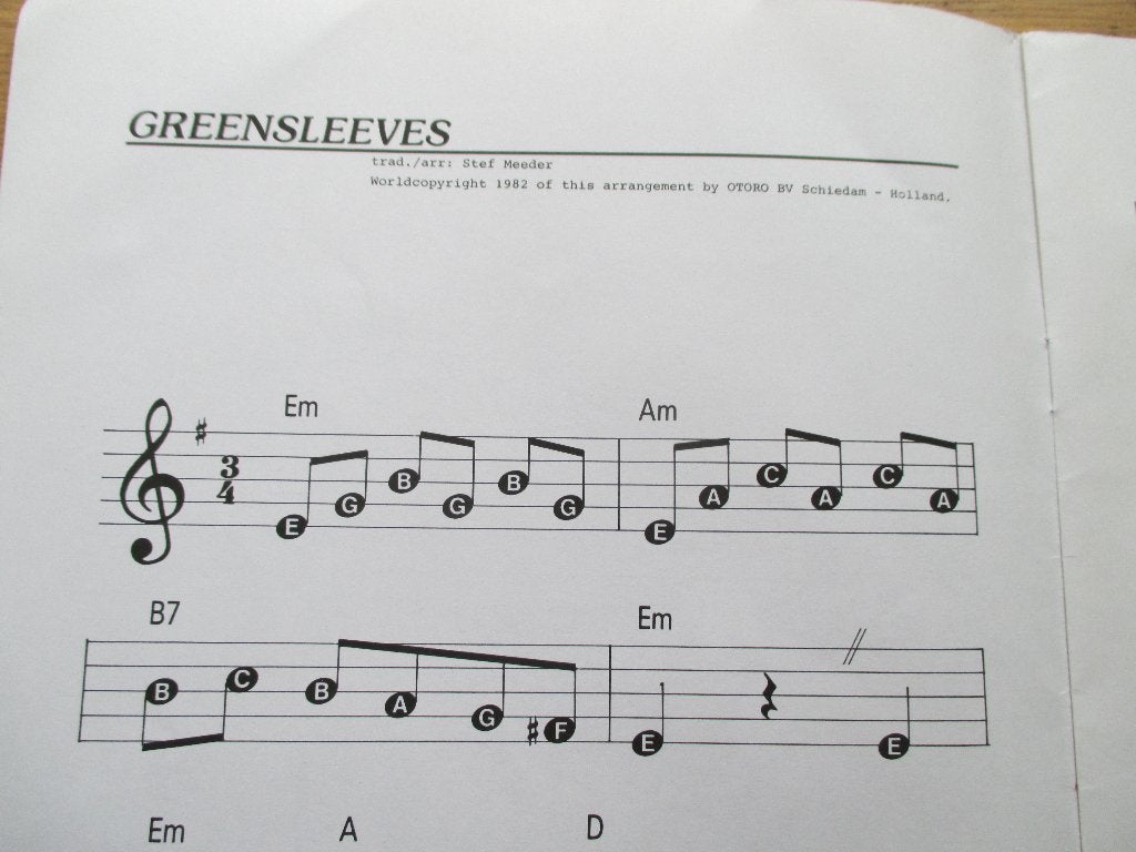 Bladmuziek Greensleeves - accorden/keyboard/gitaar, Gebruikt, Keyboard, Ophalen of Verzenden, Artiest of Componist