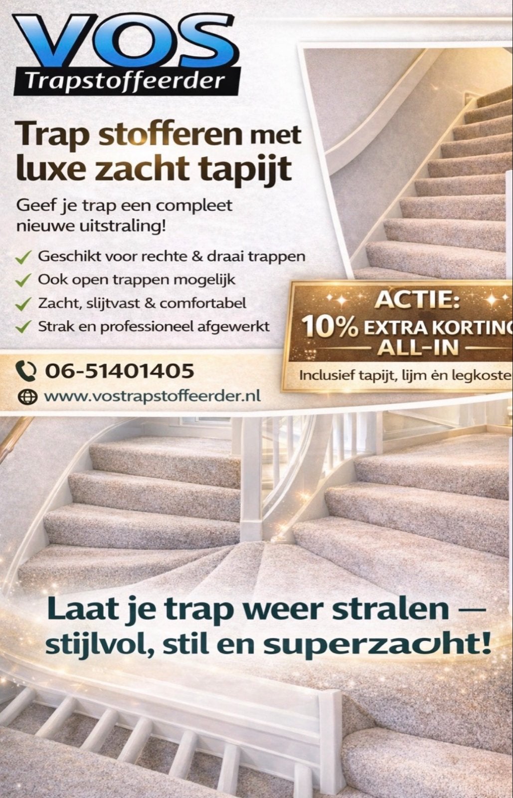 Aanbieding trap stofferen met zacht slijtvast tapijt €475,-, Nieuw, 200 cm of meer, 50 tot 100 cm, Ophalen of Verzenden