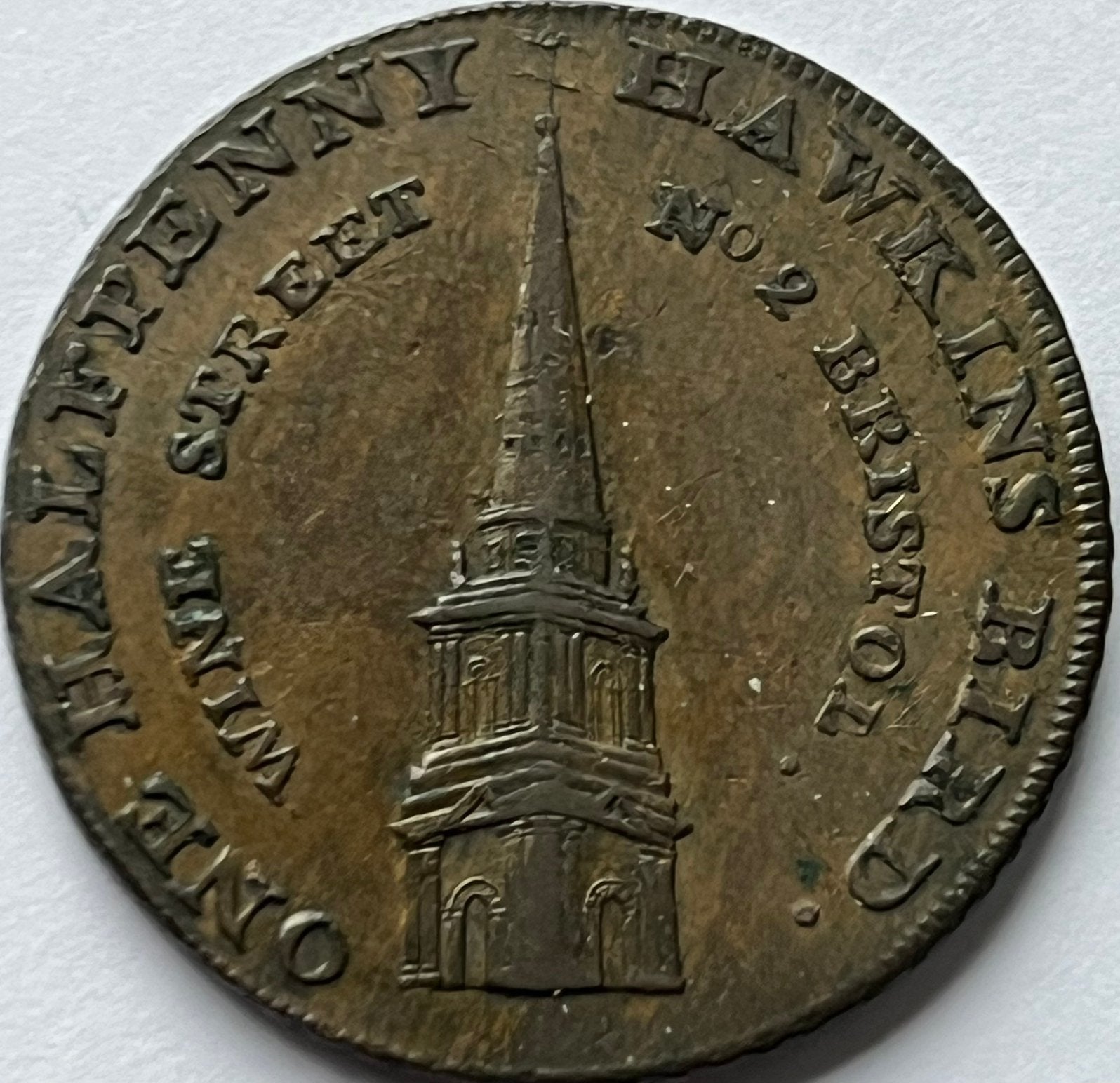 Bristol mooie halfpenny token 1793, Ophalen of Verzenden, Overige landen, Losse munt