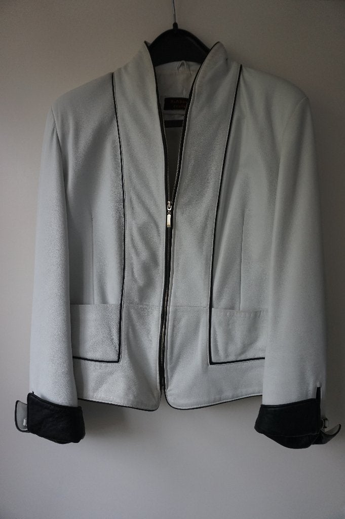 Leren jasje colbert wit zwart leer Halikarnas Leather - L 40, Maat 38/40 (M), Wit, Ophalen of Verzenden, Jasje
