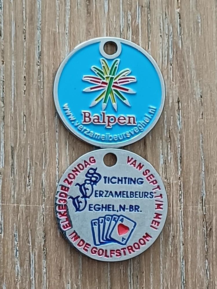 winkelwagenmuntje winkelwagenmunt blauwe balpen Veghel beurs, Ophalen of Verzenden