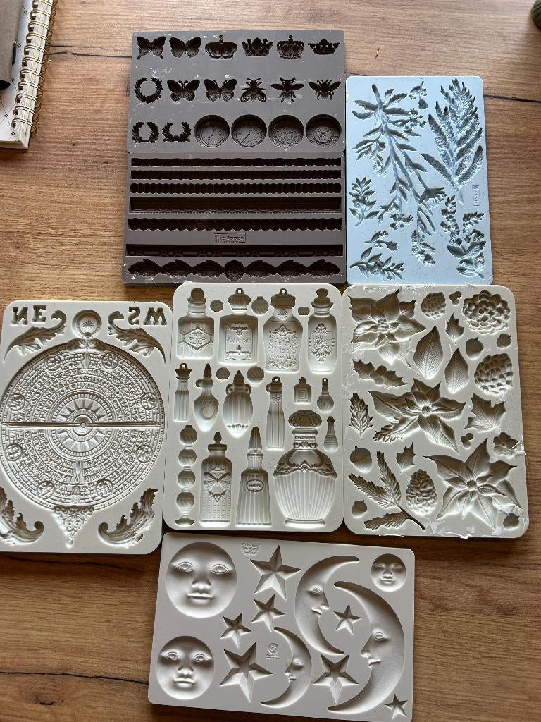 Set 7 siliconen mallen scrapbooking/ mixed media/ resin etc, Ophalen of Verzenden, Zo goed als nieuw, Overige materialen, Herbruikbaar