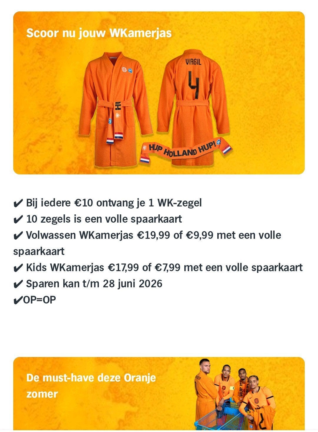 WK oranje zegels badjas actie zegels, Eén persoon