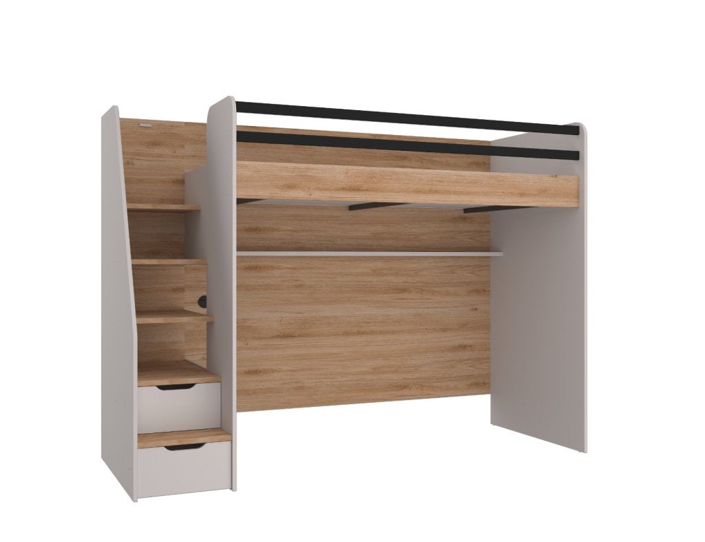 New Options stapelbed - 90x200 - Eiken/beige, Niet ingevuld, Niet ingevuld, Niet ingevuld
