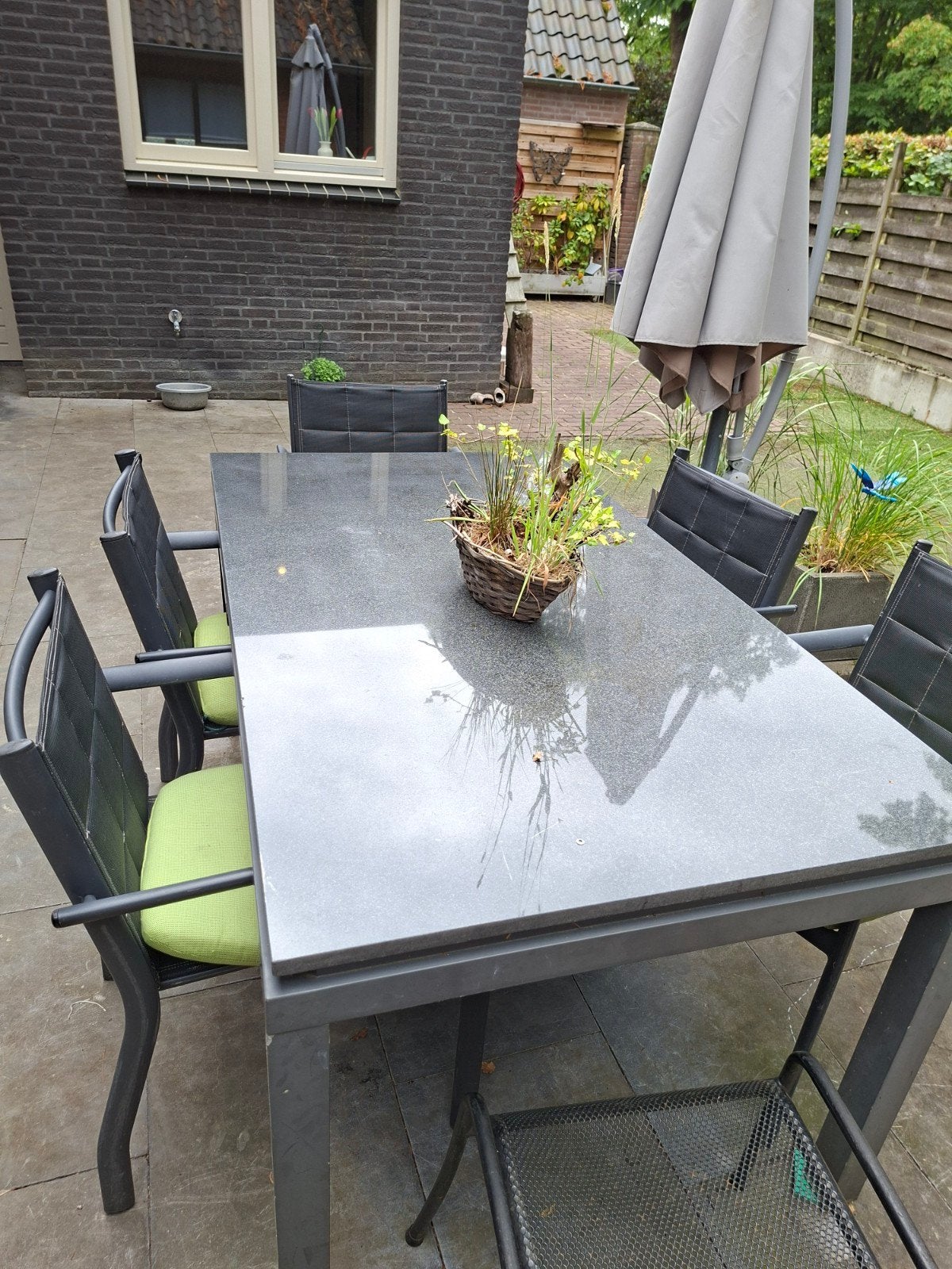Tuintafel met stenen blad 160x90 - Bois le Duc, Ophalen, Gebruikt, Rechthoekig, Metaal