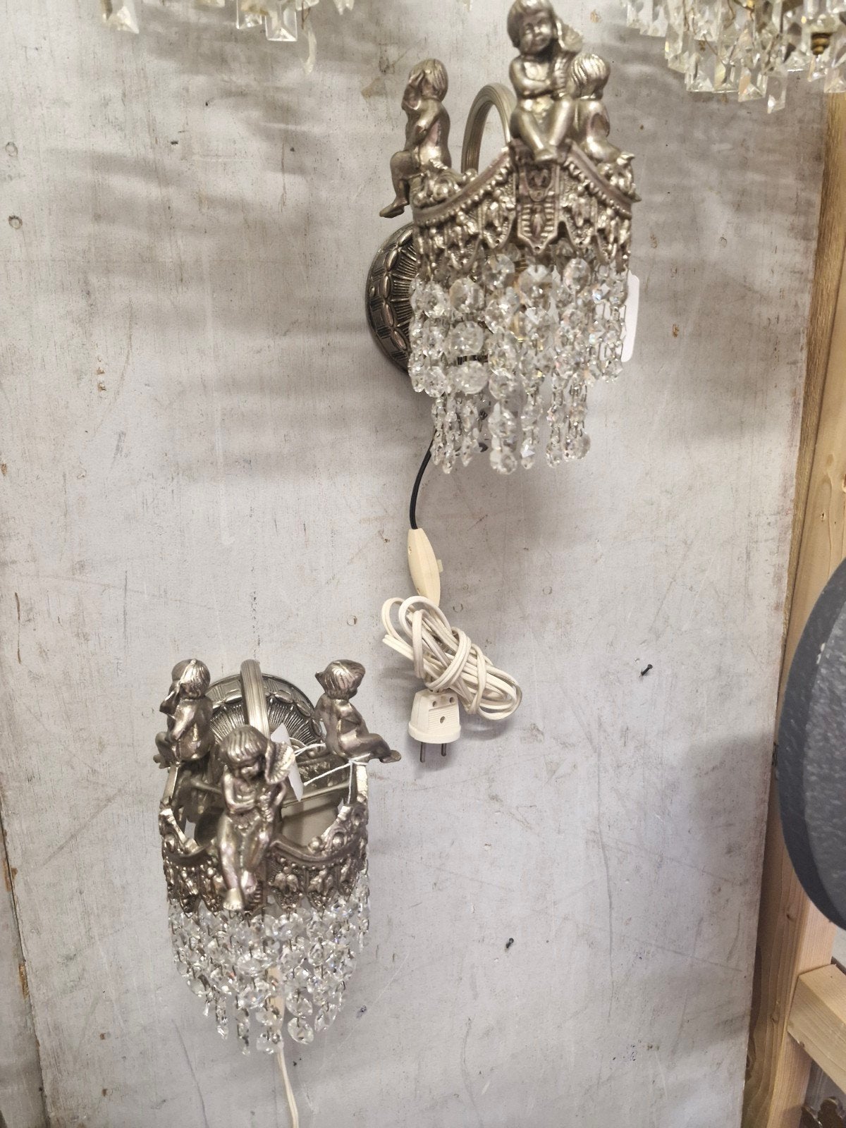 Set van 2 zilverkleurige Cupido wandlampen met kristallen, Ophalen of Verzenden