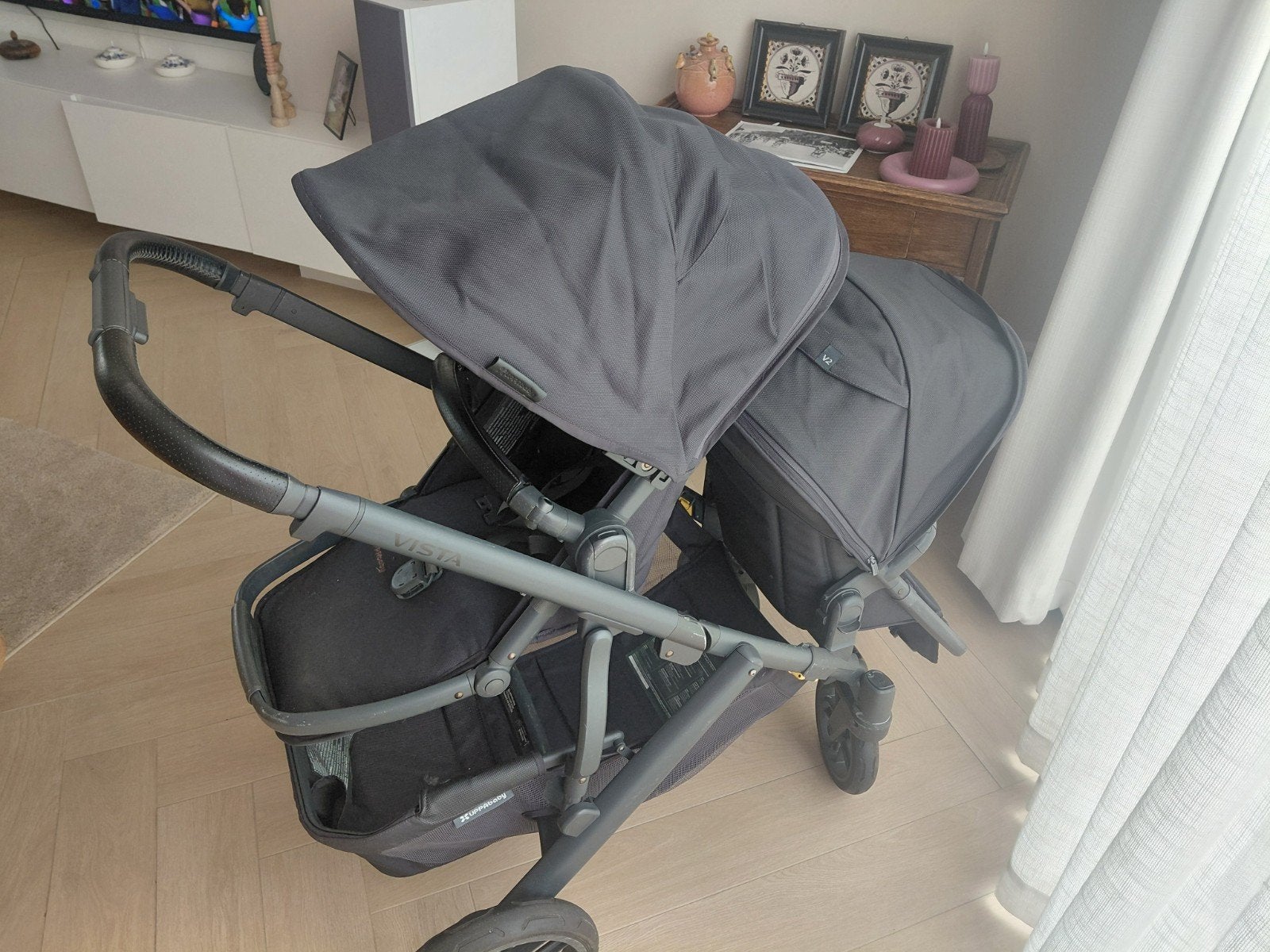 UPPAbaby V2 Duowagen Zwart + Adapters & Cybex Winterdeken, Gebruikt, Duowagen, Combiwagen, Ophalen