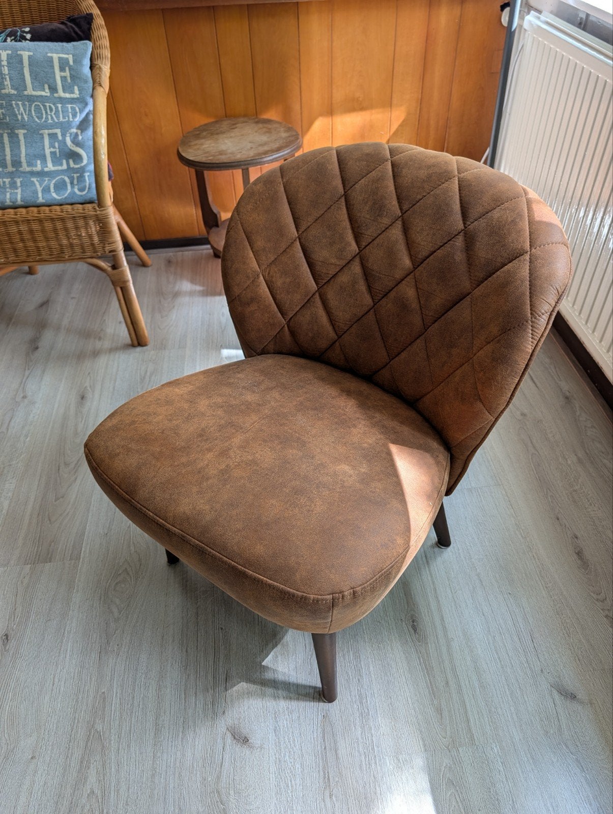 Leuk leren stoeltje / zetel, Huis en Inrichting, Ophalen, Gebruikt, Bruin, Leer
