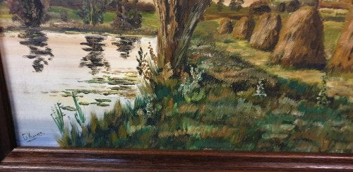 schilderij bomen water hooi en bergen, Ophalen of Verzenden, 'T Olde Gre-j, Info@toldegrej.nl, Endepoelstraat 20f Didam
