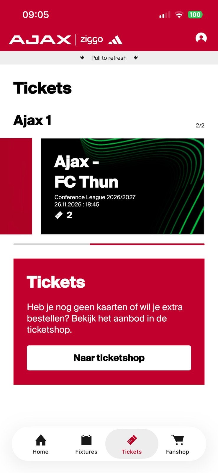 2 tickets naast elkaar Ajax - Thun, Twee personen