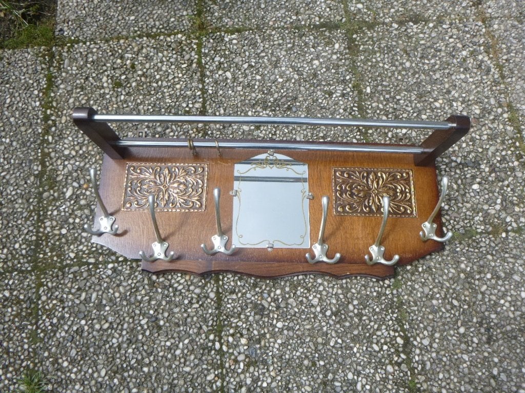klassiek houten kapstok met hoedenplank,6xhaak/spiegel 80x33, Wandkapstok, Ophalen of Verzenden, Zo goed als nieuw, Minder dan 100 cm