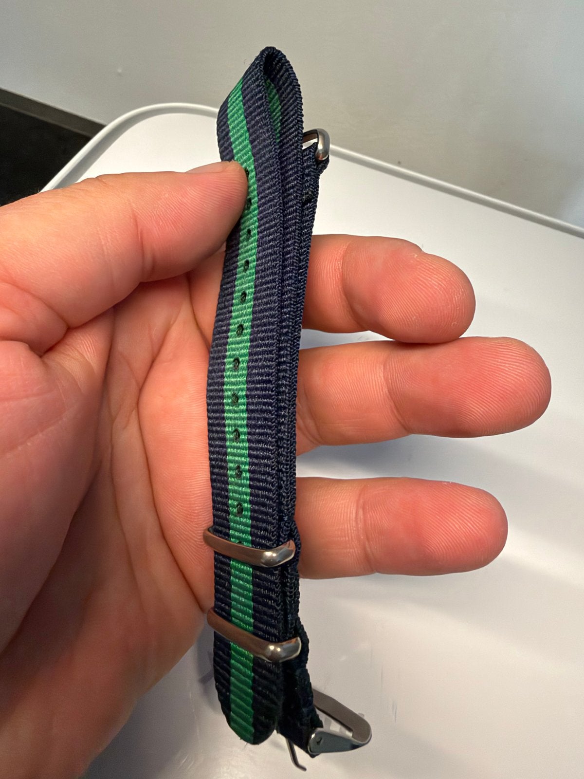 Original NATO Horlogebandje - Blauw/Groen gestreept, Overige merken, Overige materialen, Polshorloge, Nieuw