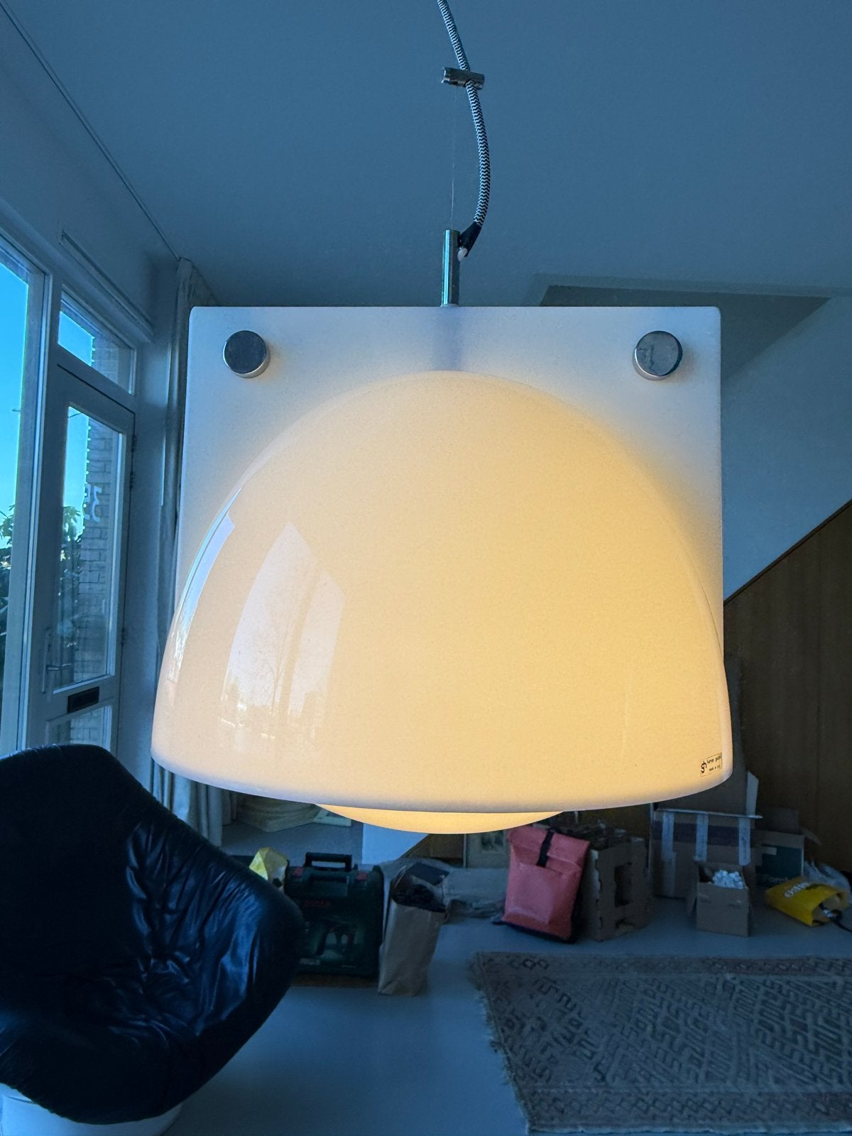 Vintage Harvey Guzzini Orione Hanglamp - Witte Kunststof, Gebruikt, Ophalen of Verzenden, Minder dan 100 cm, 25 tot 50 cm