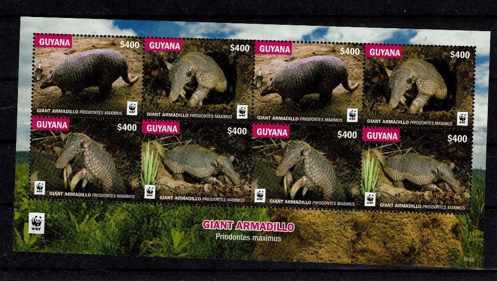 guyana 2016 pf wwf  blok gordeldier zoogdieren wildlife, Ophalen of Verzenden, Postfris, Dier of Natuur