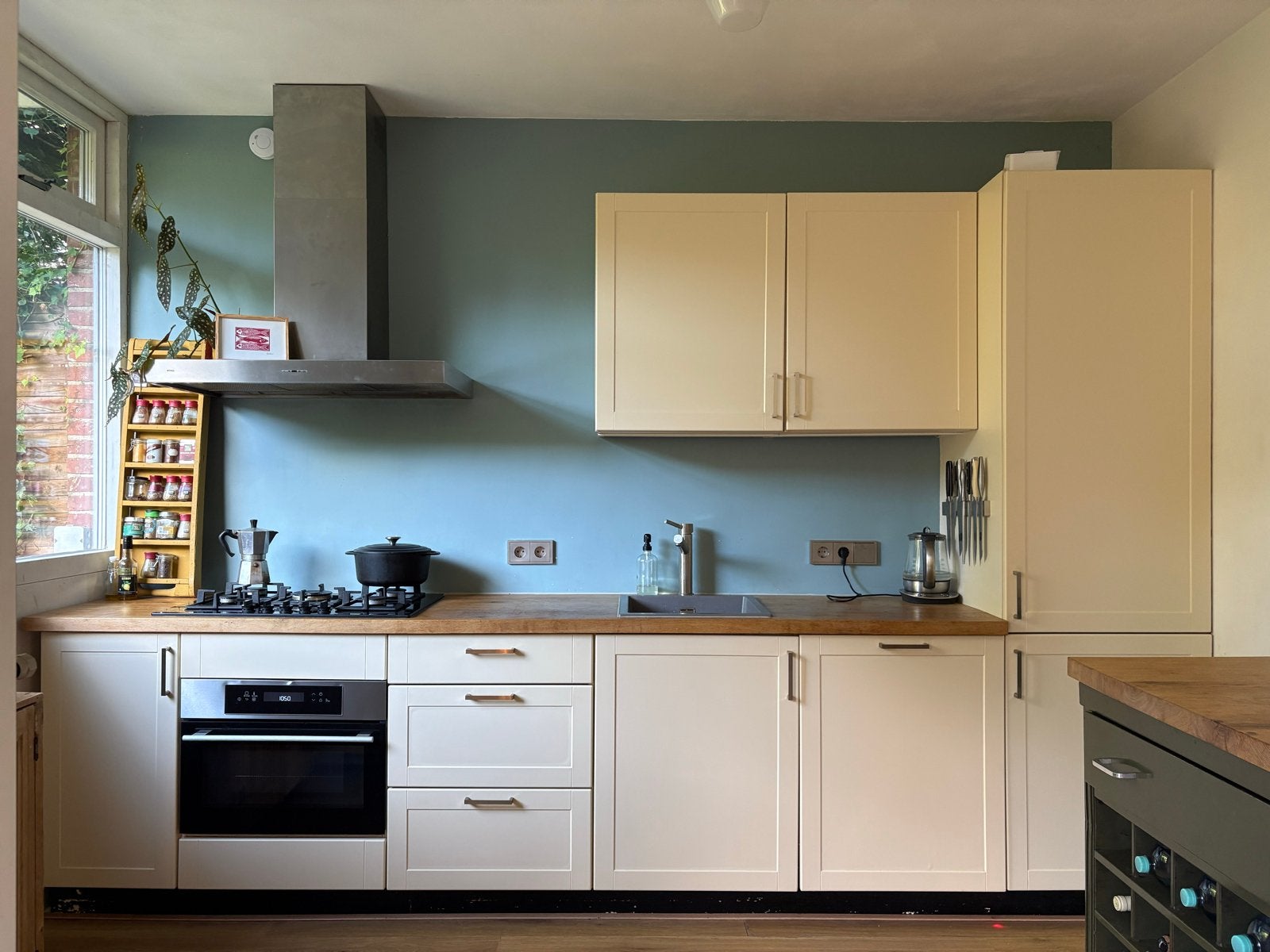 Complete keuken met massief houten blad en apparatuur, Huis en Inrichting, Ophalen, Gebruikt, Hoekkeuken, Hout
