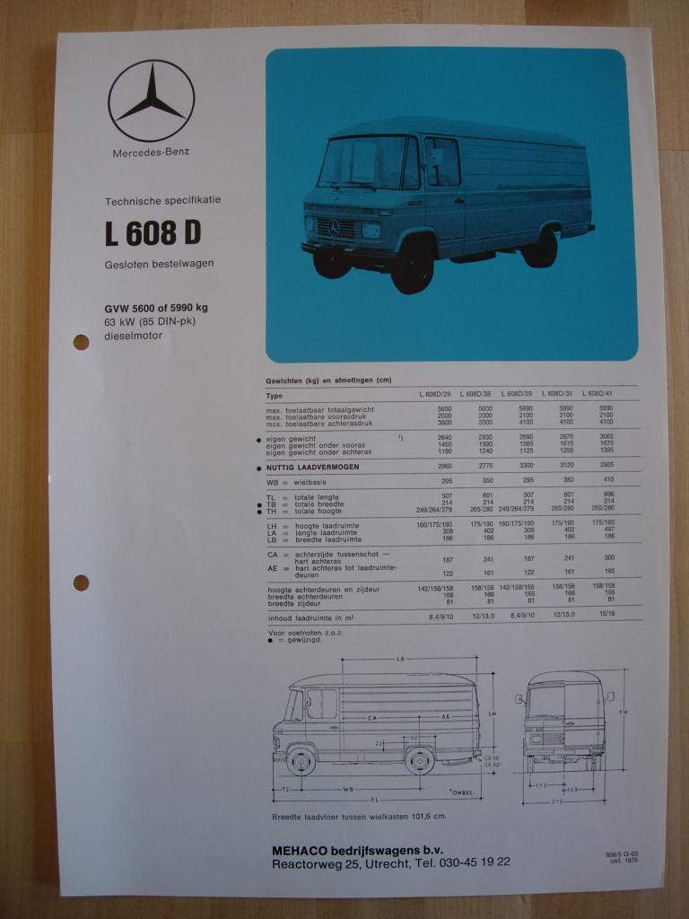 Mercedes 608 D Technische Specificatie Brochure 1979 608D, Zo goed als nieuw, Mercedes-Benz, Mercedes, Ophalen of Verzenden
