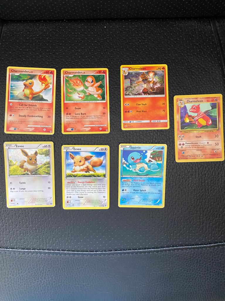 Pokémon Kaarten: Charmander, Eevee, Charmeleon, Squirtle, Ophalen of Verzenden, Gebruikt, Meerdere kaarten