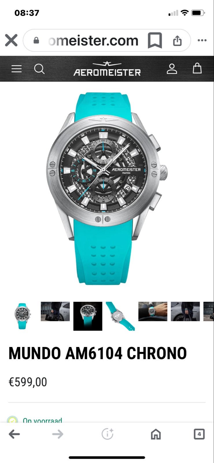 Herenhorloge nieuw met rubberen band - Aeromeister Mundo, Overige merken, Staal, Polshorloge, Nieuw