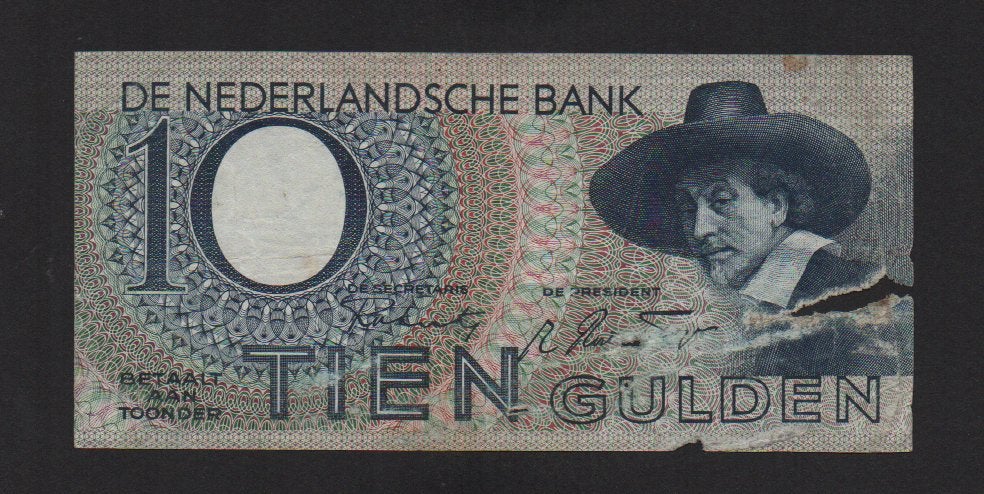 10 Gulden Bankbiljet 1944 met oorlogsschade, Ophalen of Verzenden, 10 gulden, Los biljet