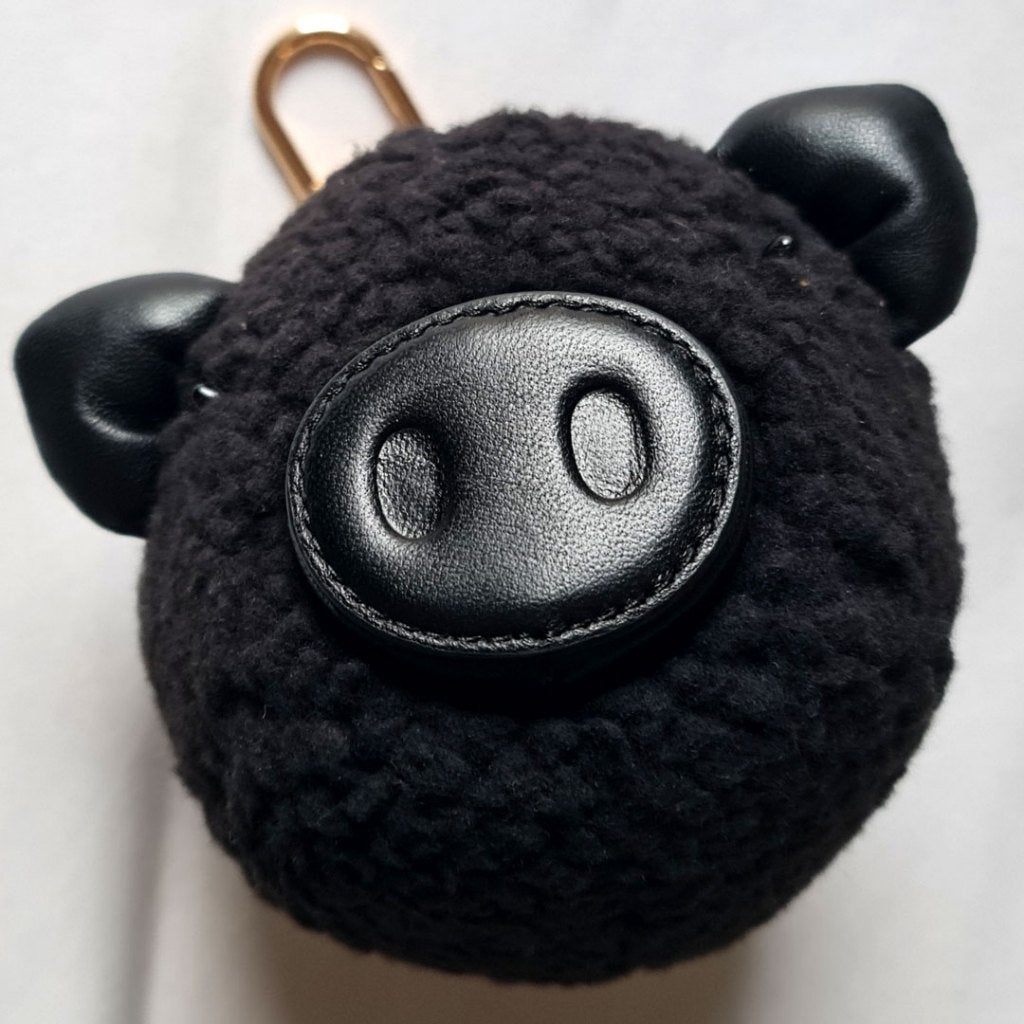 Tory Burch Varken Sleutelhanger – Zwart Leer & Shearling, Verzenden, Zo goed als nieuw, Overige typen
